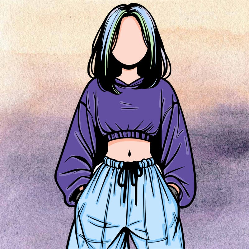 realistic girl faceless with baggy pants and a crop top