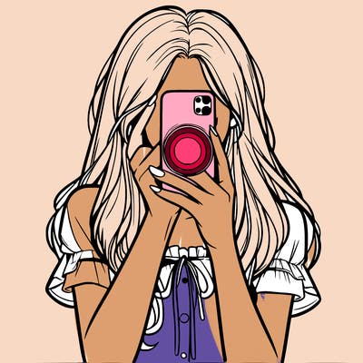 a realistic girl holding her phone taking pictures