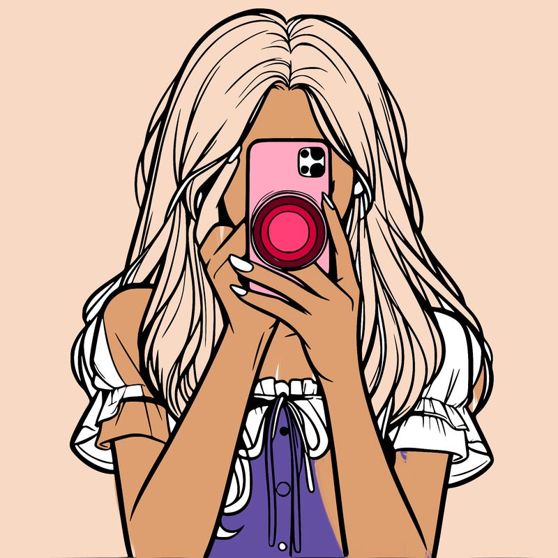 a realistic girl holding her phone taking pictures