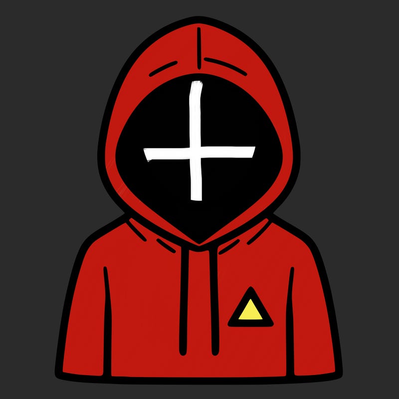 a person with non face waering a hoodie with a small triangle symbol