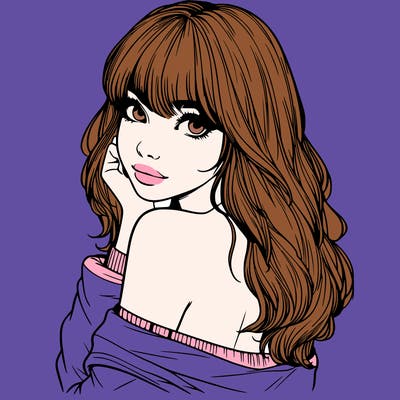 realistic girl with bangs looking over her shoulder