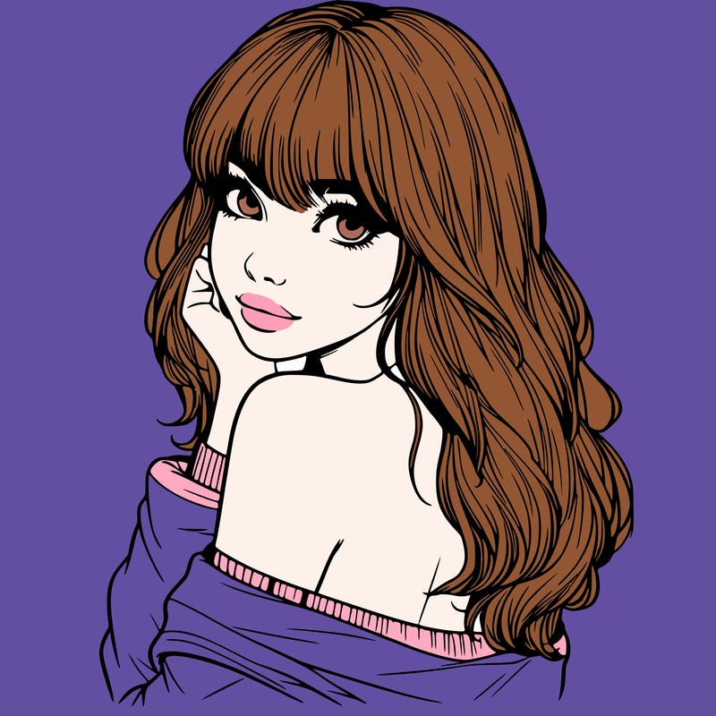 realistic girl with bangs looking over her shoulder