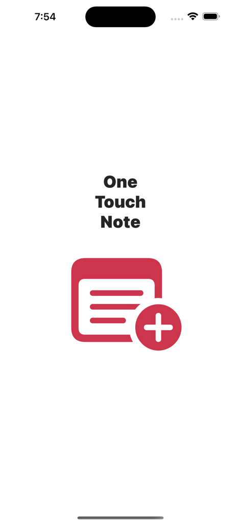 One Touch Note - Splash screen for One Touch Note app featuring a red note icon and plus sign