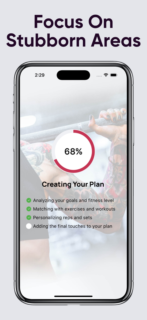 A smartphone screen showing the Big Butt and Leg Workout Planner app creating a personalized workout plan.
