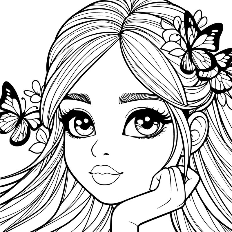 a  realistic girl with butterflys