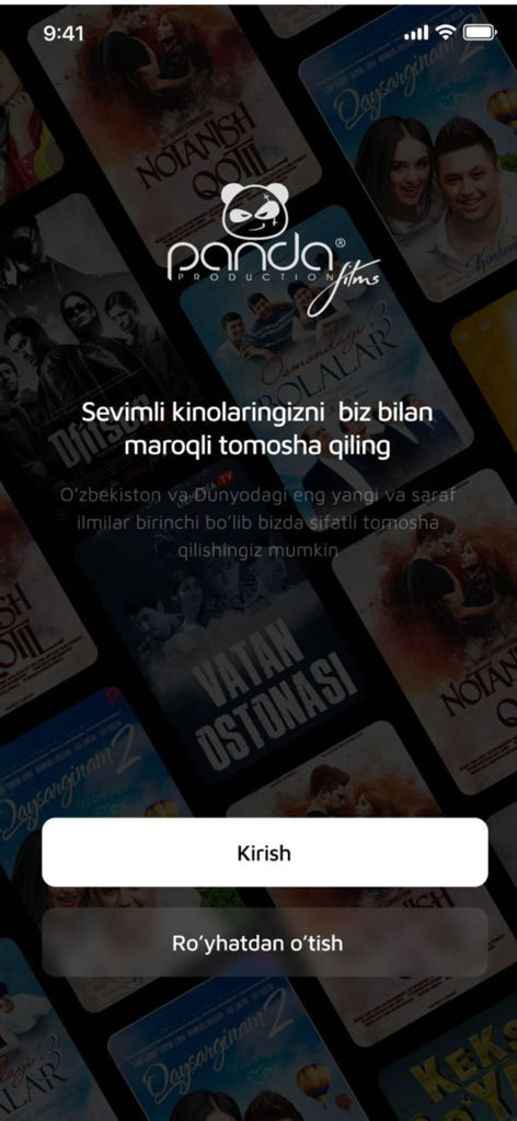Panda Tv - Login screen of Panda Tv app for streaming Uzbek movies and films