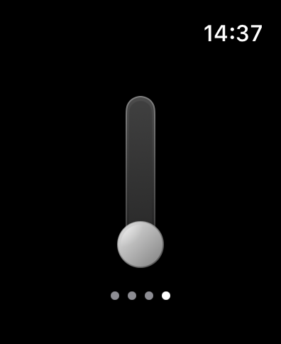 Fidget Watch - Skeuomorphic vertical slider interface with a metallic track on an Apple Watch