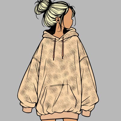 realistic girl with a oversized sweatshirt on and a bun