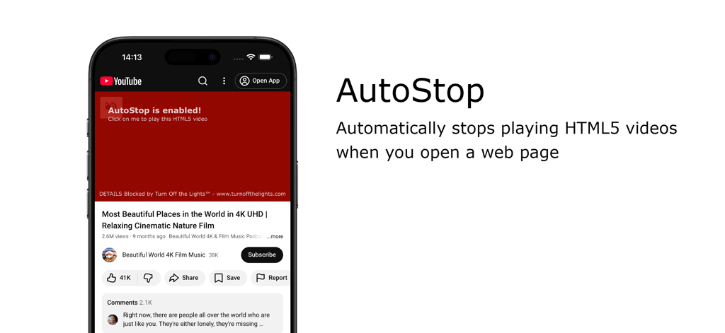 Turn Off the Lights for Safari - Turn Off the Lights for Safari拡張機能のAutoStop機能が自動再生動画をブロック