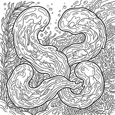 Explore the mysterious depths of the ocean with this captivating coloring page featuring gelatinous sea monsters. Immerse yourself in a world of amorphous forms and intricate marine details, perfect for a creative escape.
