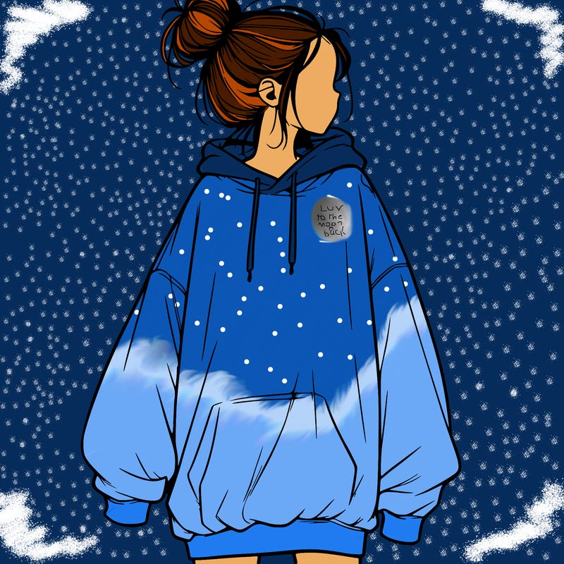 realistic girl with a oversized sweatshirt on and a bun