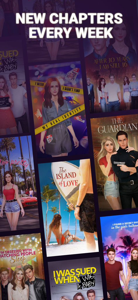 Collage of various interactive story covers and titles for the Perfect Choice romance game.