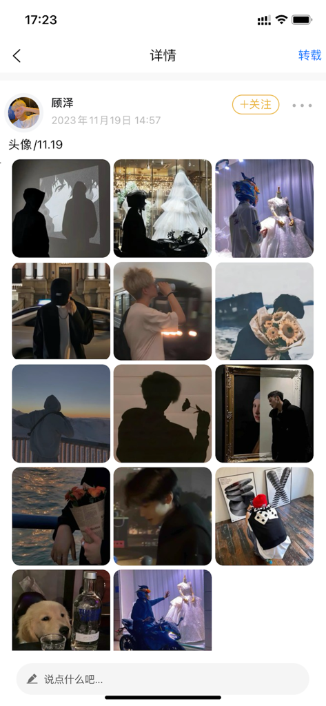 A grid display of various aesthetic profile pictures and artistic avatars within the SSME app interface.
