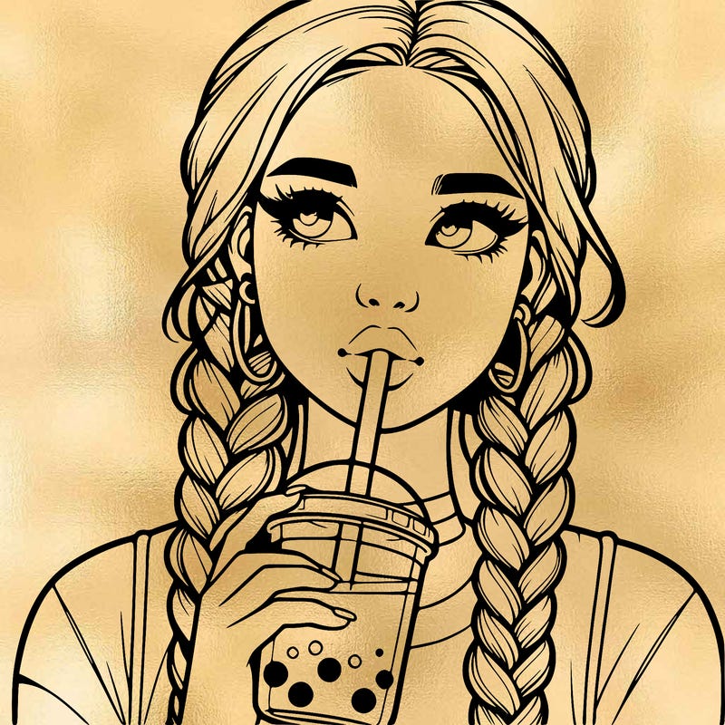 realistic girl with braided hair drinking boba