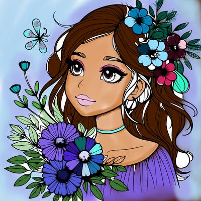 realistic girl with flowers