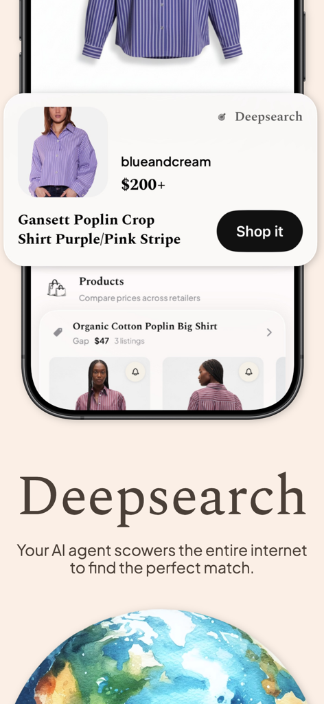 Shoppy - Fashion Search - Comparación de precios de la función Deepsearch de la aplicación Shoppy para una camisa de rayas entre minoristas