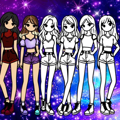 a group of girls wearing crop tops and shorts