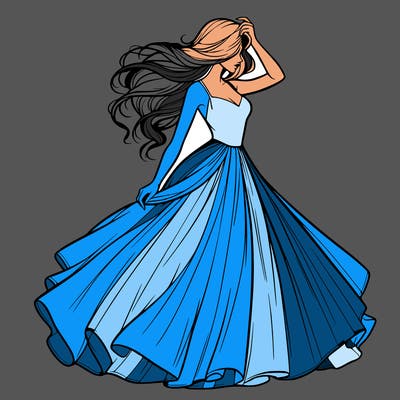 realistic woman with dress flowing in the wind