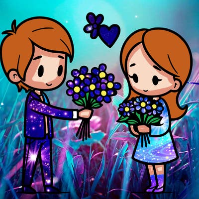 guy giving flowers to girl