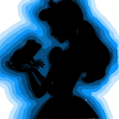 a shadow of a princess holding a frog realistic