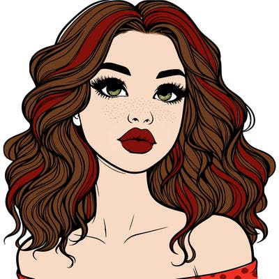 realistic girl with wavy hair and lips