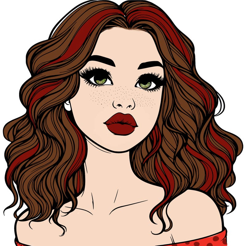 realistic girl with wavy hair and lips