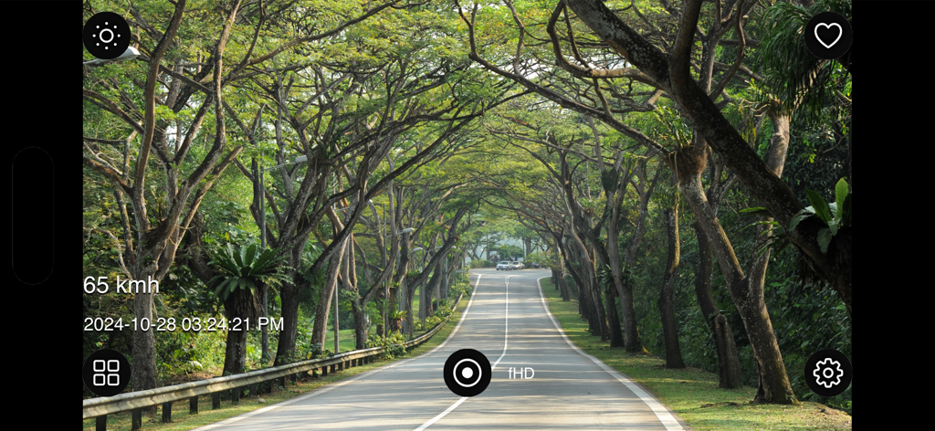 Dash Cam Plus - Dash Cam Plus app recording a scenic drive with speed and timestamp overlays on the screen