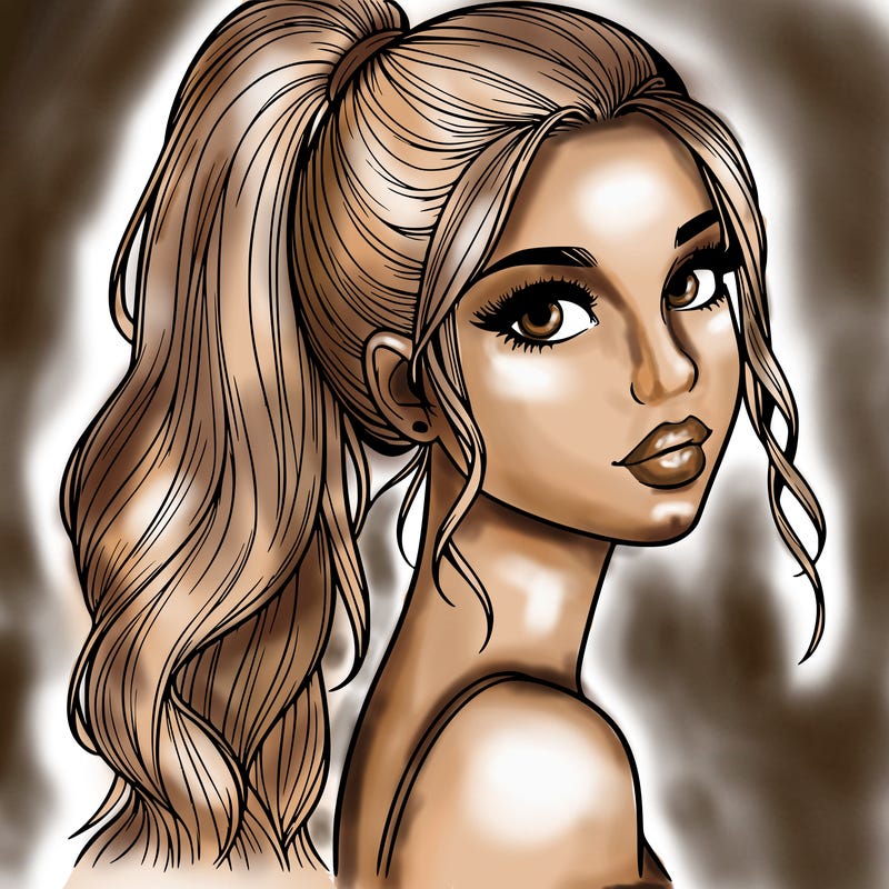 realistic pretty girl with high pony tail