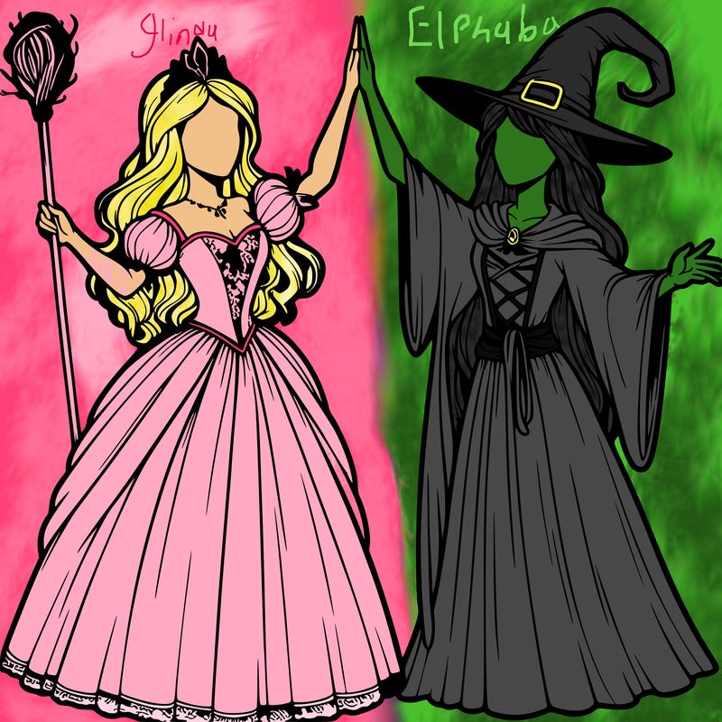 detailed realistic split of a princess and a witch