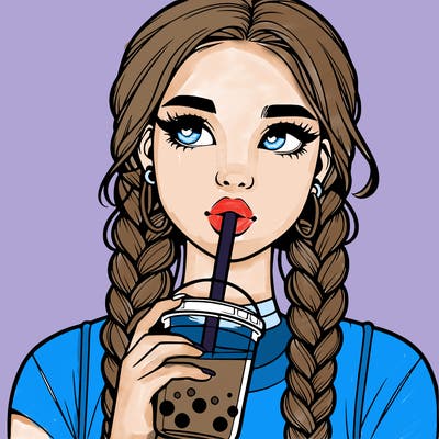 realistic girl with braided hair drinking boba