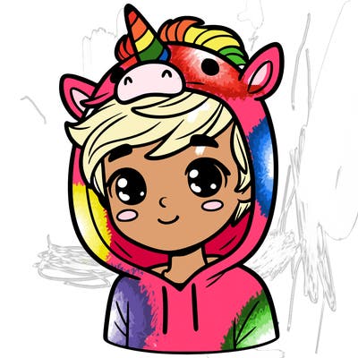 cute teen bor wearing a unicien onsie