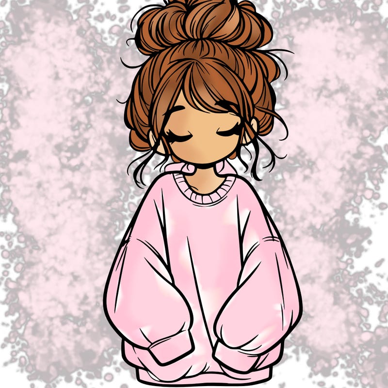 girl with baggy sweatshirt and messy bun