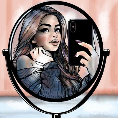 realistic girl taking mirror selfie beautiful