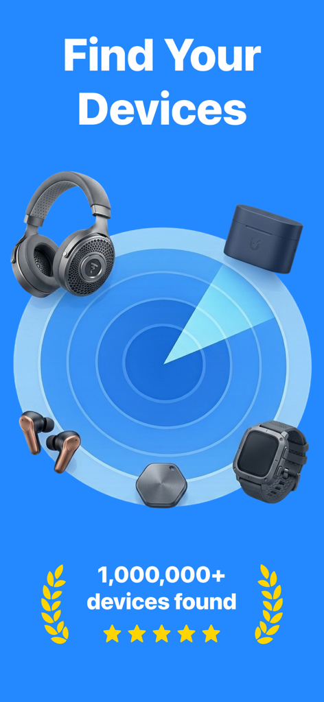 ヘッドフォンやスマートウォッチなどの紛失したBluetoothデバイスを見つけるためのレーダースキャナーインターフェース