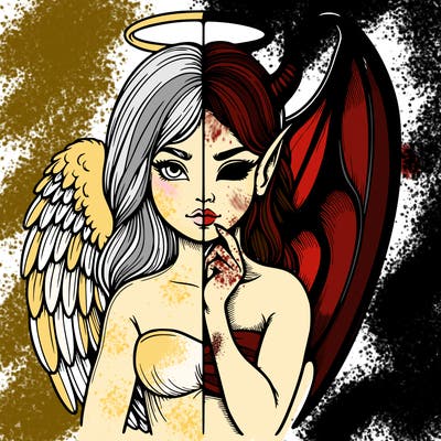 realistic angel half demon