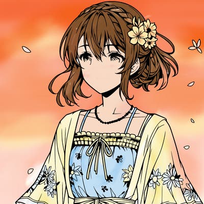 realistic anime girl in a summer outfit