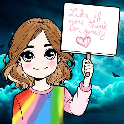 realistic girl holding up a sign