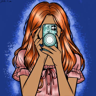 a realistic girl holding her phone taking pictures
