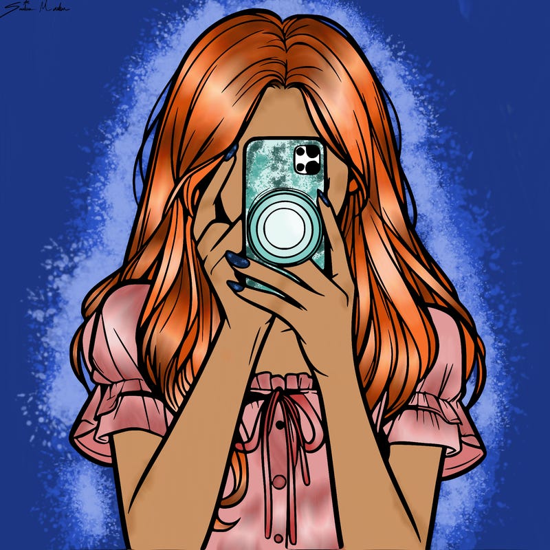 a realistic girl holding her phone taking pictures