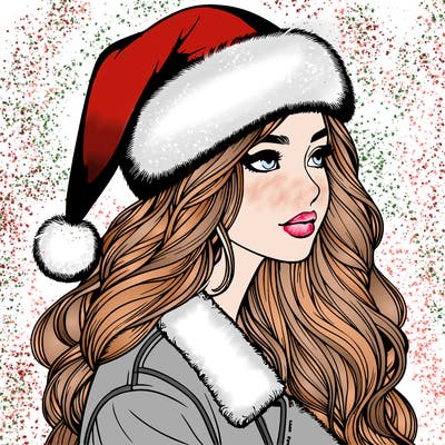 realistic girl in santa hat