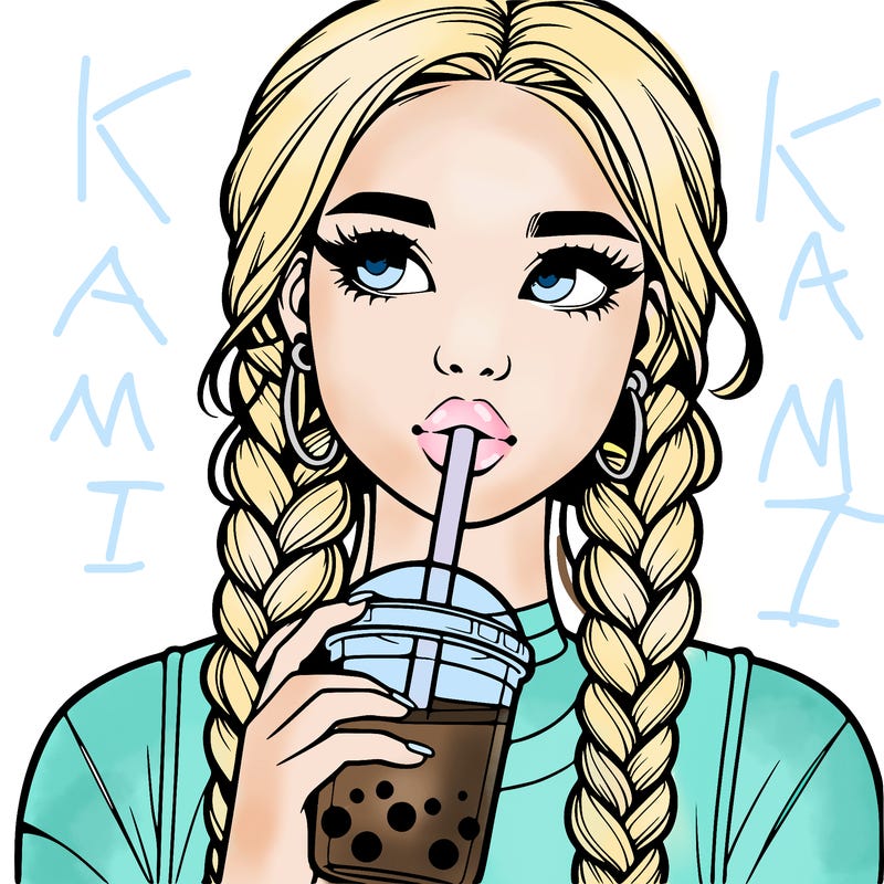 realistic girl with braided hair drinking boba