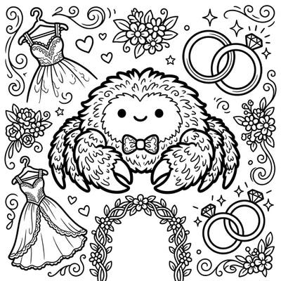 Dive into an enchanting deep-sea wedding with this delightful Kawaii Yeti Crab coloring page. Featuring adorable characters and romantic wedding elements, it's perfect for celebrating love with a touch of cuteness.
