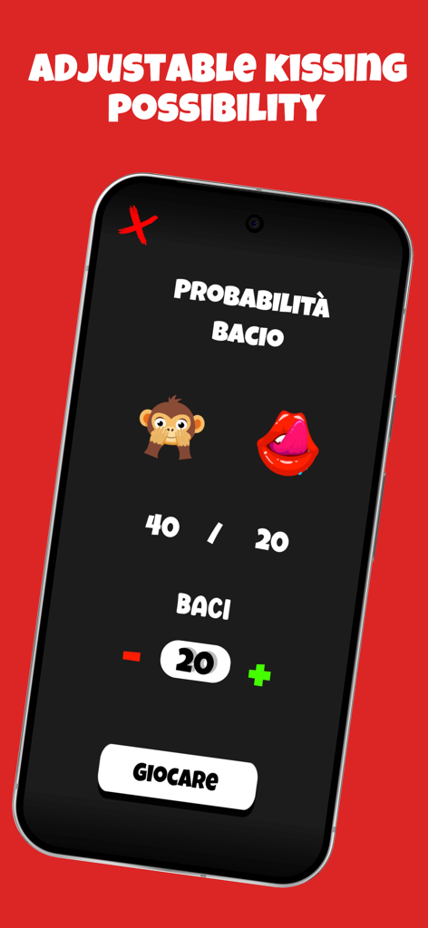 Kiss or Dare: Spicy - Kiss or Dare Spicyアプリの調整可能なキス確率設定画面。