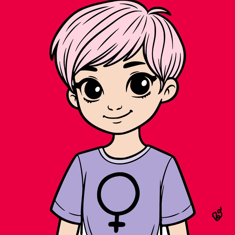 girl with pixie cut and feminist shirt