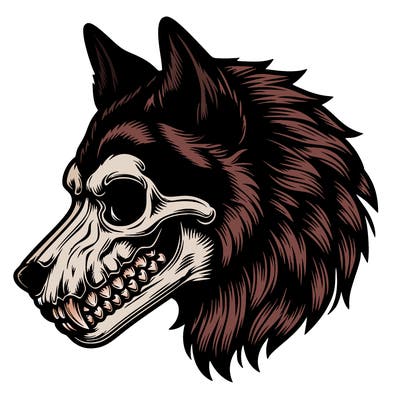 realistic wolf with skull face