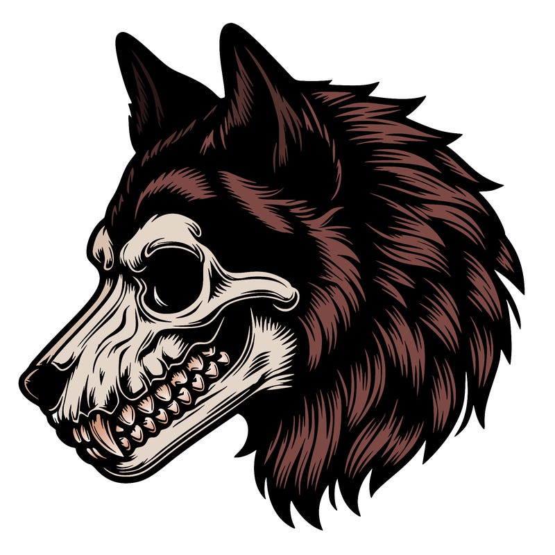 realistic wolf with skull face