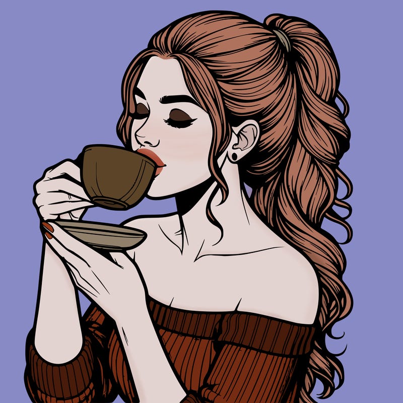 realistic woman drinking tea