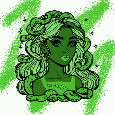 realistic girl with snakes as hair