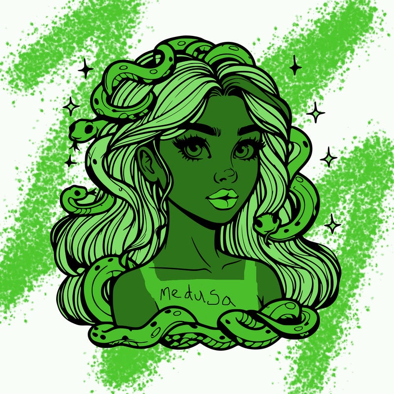 realistic girl with snakes as hair