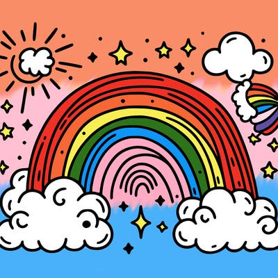 rainbow with magical clouds